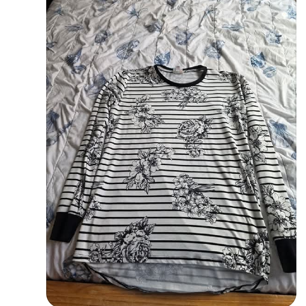 Striped Floral Long Sleeve Top